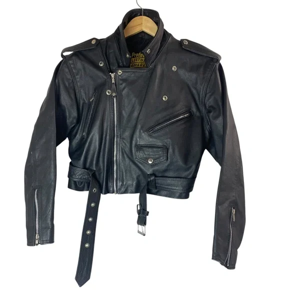 PROTECH Leather Apparel Vintage Black Leather Motorcycle Jacket Size 10 - Picture 1 of 15